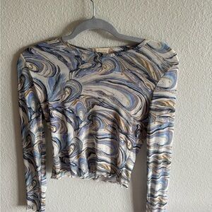 Altar'd State Silver Blue Ruched Crop Blouse